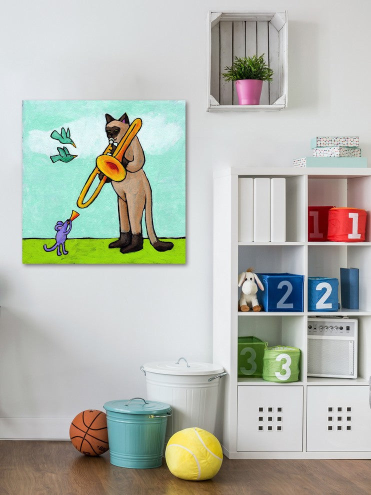 Marmont Hill, "Cat and Mouse Music" by Janet Nelson on Wrapped Canvas, 18x18