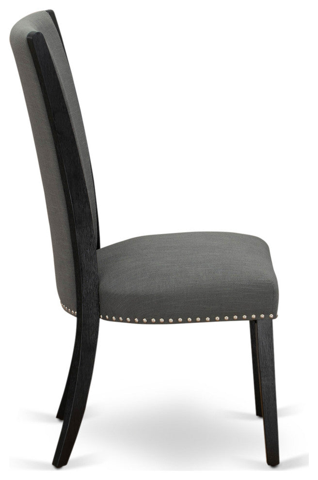 Set Of 2, Dining Room Chairs, Black Wooden Structure, Dark Gotham Grey Seat
