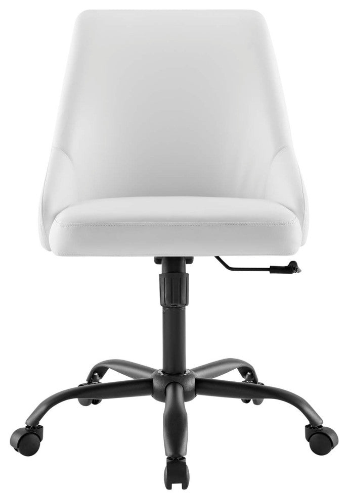 Computer Work Desk Swivel Chair, Faux Vegan Leather, Black White, Home Office