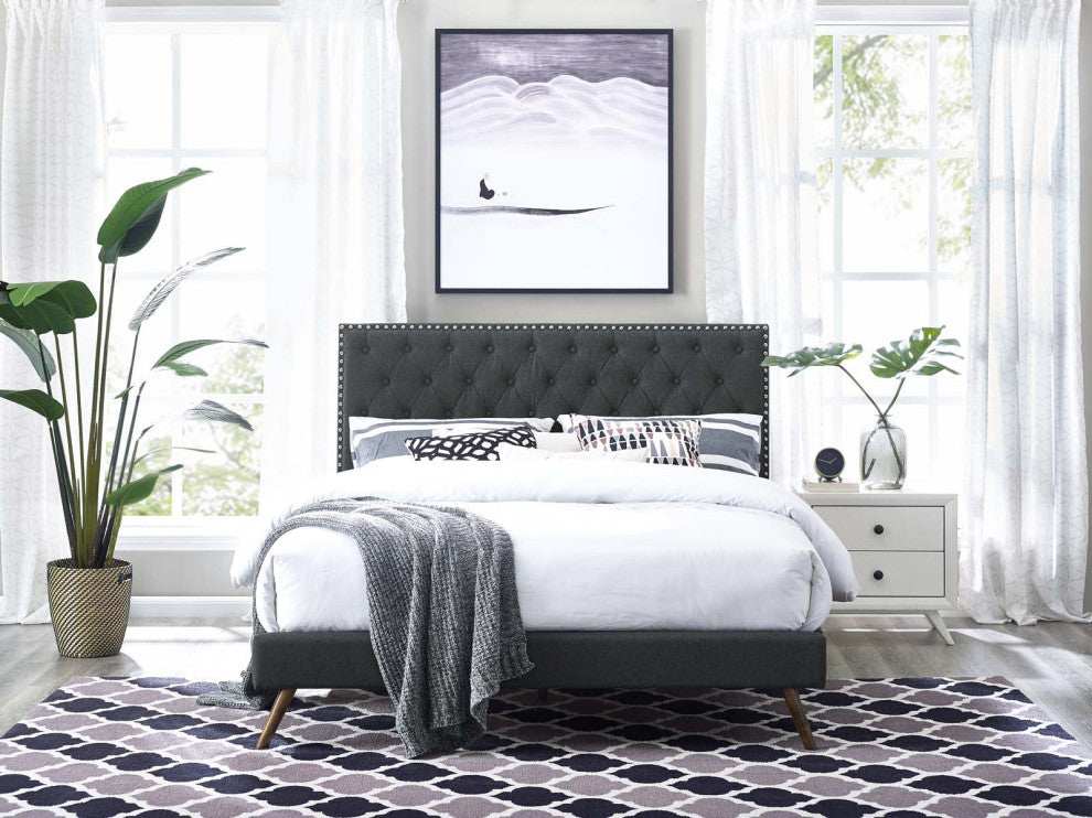 Contemporary Modern Bedroom Twin Size Tufted Headboard, Fabric, Grey Gray