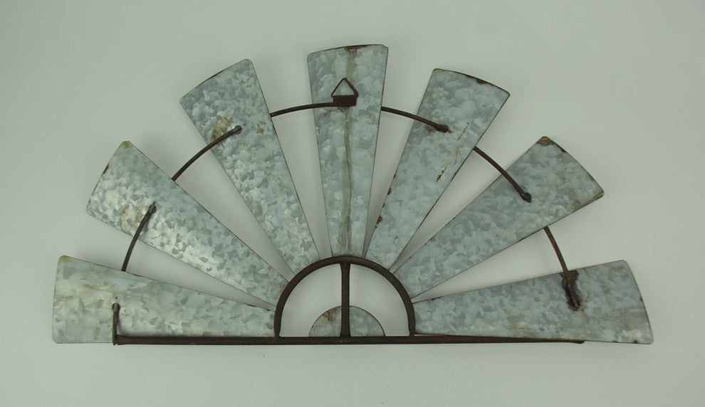 Rusty Weathered Metal Half Windmill Wall Hangings Set of 2