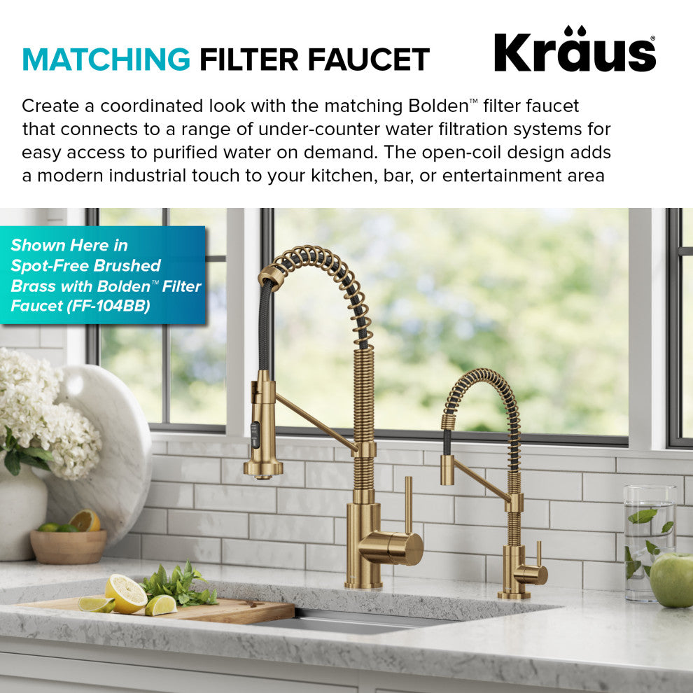 Bolden Commercial Style 2-Function Pull-Down 1-Handle 1-Hole Kitchen Faucet, Brushed Brass/ Matte Black