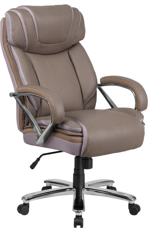 Heavy Duty Taupe Leather Executive Swivel Chair With Extra Wide Seat