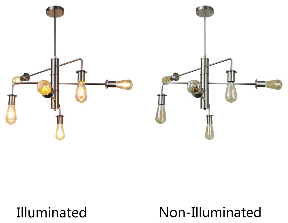 Transitional-Style Brushed Nickel 6 Light Large Pendant 23" Wide