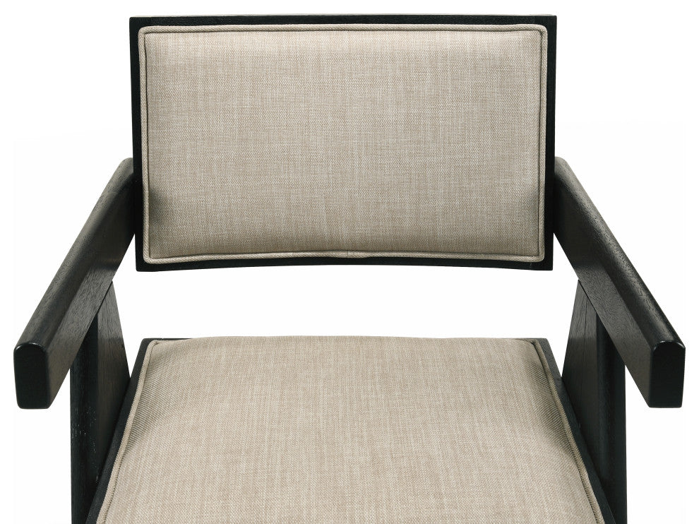 Jasper 21"W Set of 2 Ebony Black Dining Arm Chairs With Beige Upholstered Seat