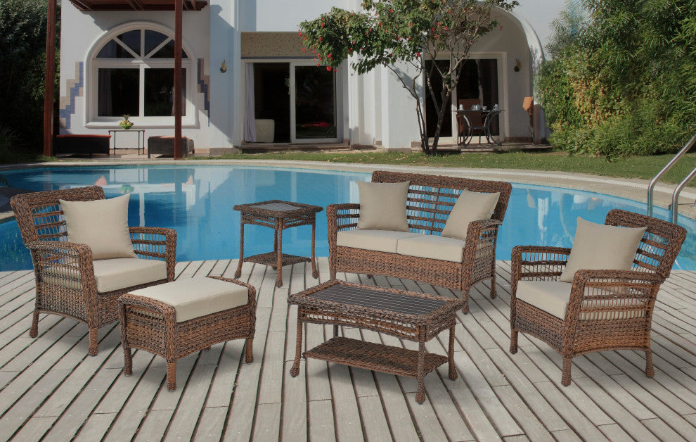 Modern Concept Faux Sea Grass Resin Rattan Patio 6-Piece Conversation Set