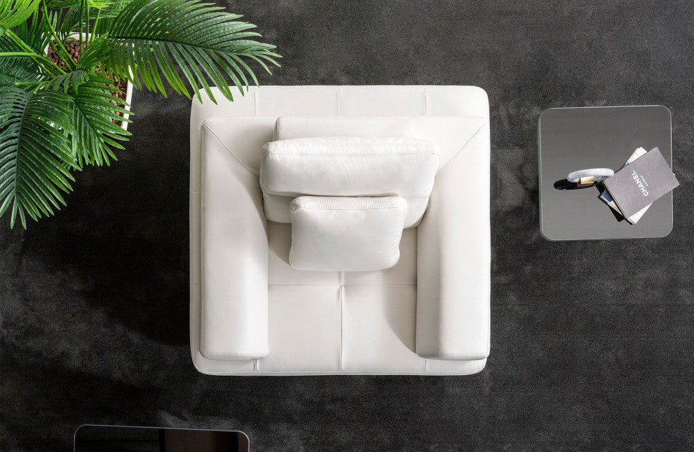 Ravenna White Faux Suede Accent Chair With Sliding Backrest and Armrest