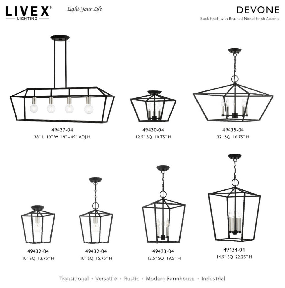 Devone 4 Light Black With Brushed Nickel Accents Linear Chandelier
