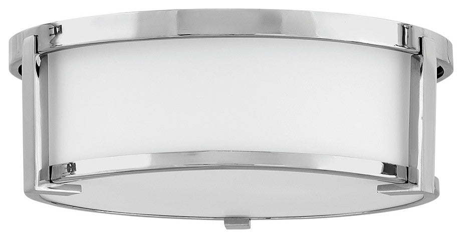 Hinkley Lowell 13.25" Sm Flush Mount Ceiling Light, Chrome + Etched Opal