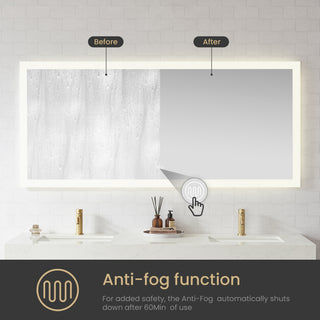 Beijing Rectangular Frameless LED Wall Bath Vanity Mirror, Acrylic, 72"w X 32"h