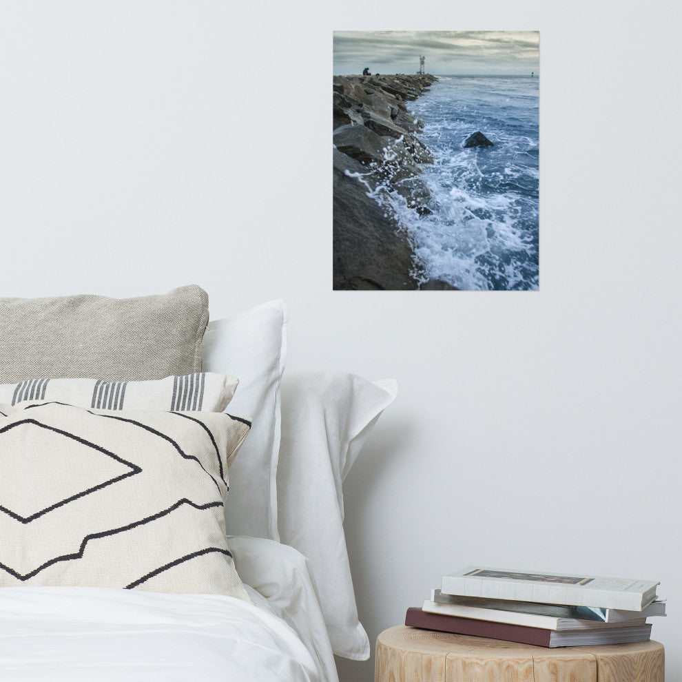 Splashing on the Jetty Landscape Photo Unframed Wall Art Print, 16" X 20"