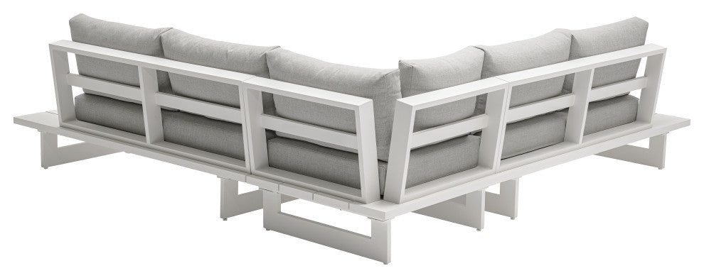 Maldives Outdoor Patio Sectional, Grey, White Frame