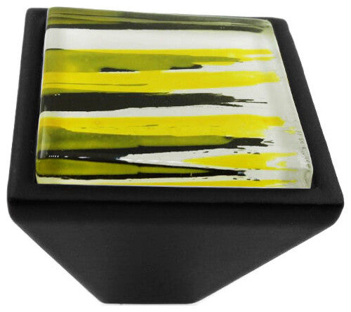 Hand Brushed Gold Rush Crystal Glass Black Metal Square Frustum Knob