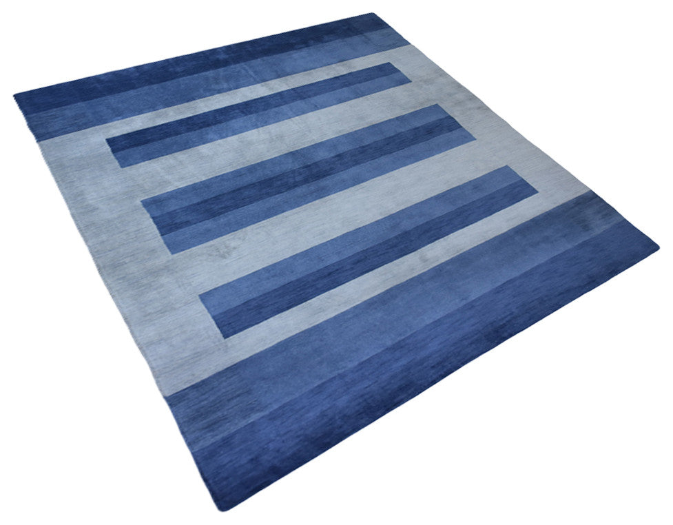 HAND KNOTTED LOOM WOOL ECO-FRIENDLY AREA RUGS-Rectangle,Blue,Contemporary, [Square] 8'x8'