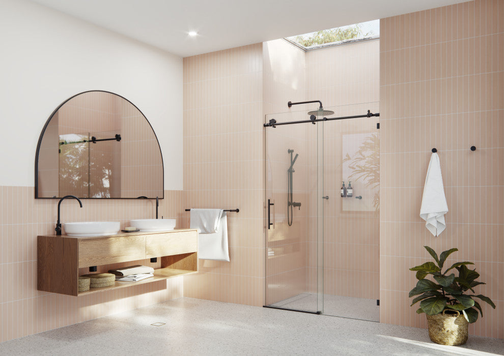 48-52"x78" Frameless Sliding Shower Door, Matte Black