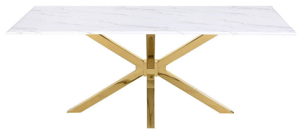 Venera Rectangular 79" Faux Marble Dining Table White