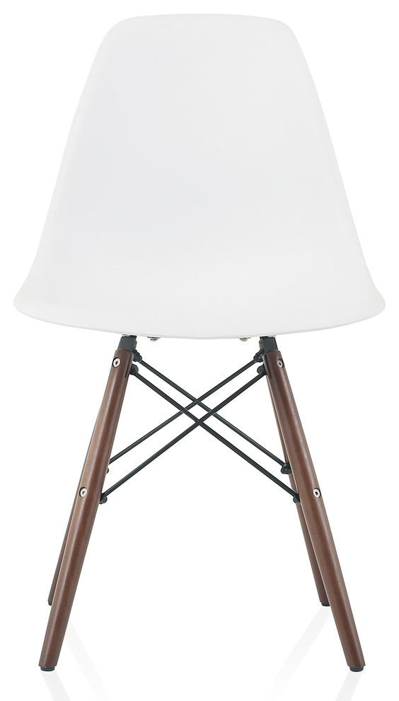 White DSW Dining Shell Chairs, Dark Walnut Wood Eiffel Legs, Single Chair