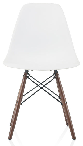 White DSW Dining Shell Chairs, Dark Walnut Wood Eiffel Legs, Single Chair