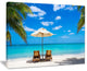 "Turquoise Beach With Chairs" Seashore Canvas Photo Print, 20"x12"