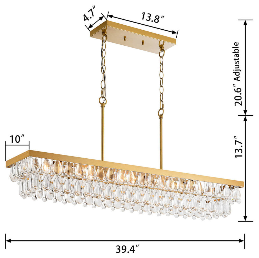 Belle Brushed Brass 8-Light Teardrop Rectangle Larger Chandelier