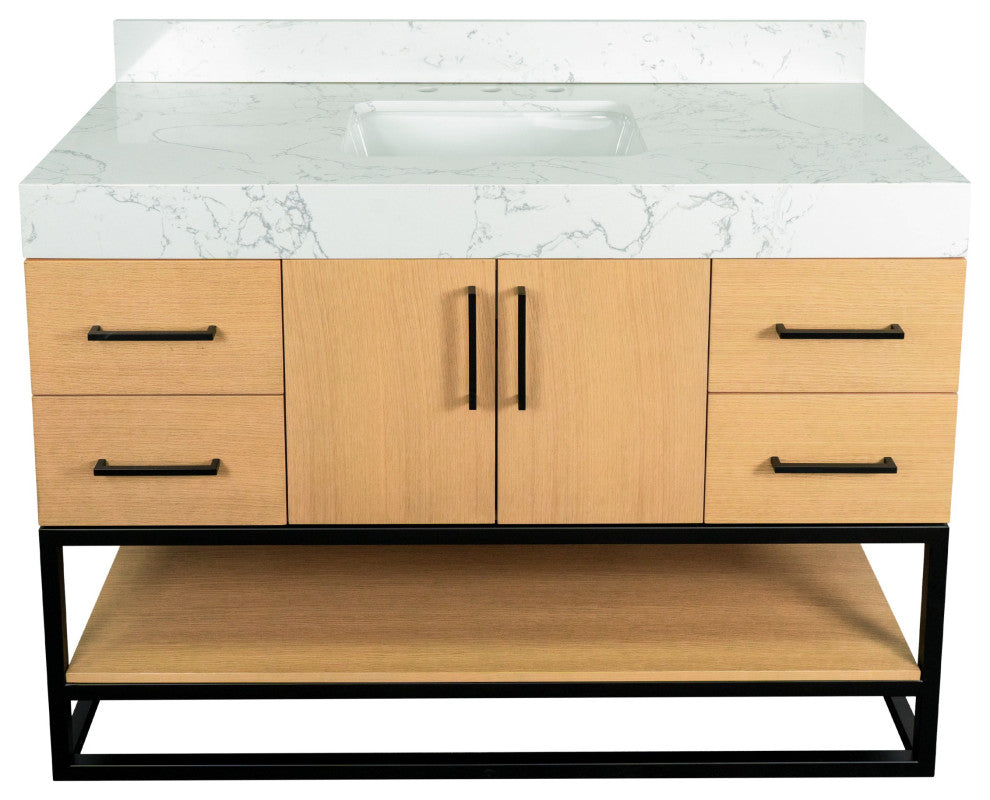 Ellis 48" Bathroom Vanity, Blonde, Top: Engineered Marble