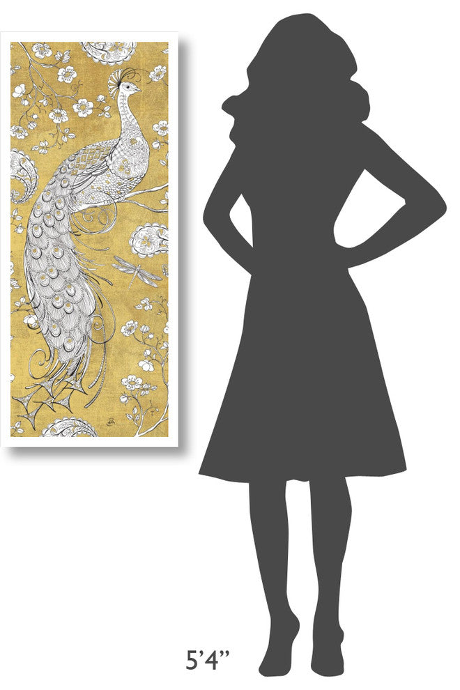 "Color my World Ornate Peacock II Gold" Print by Daphne Brissonnet, 18"x42"