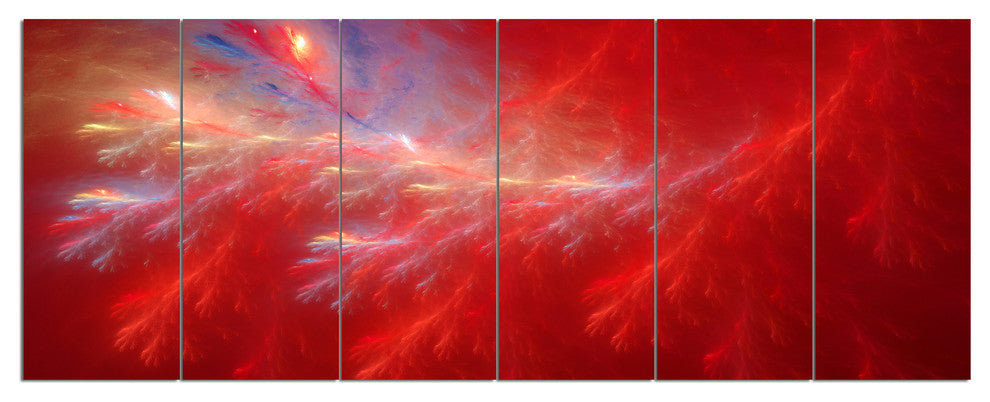 Mystic Red Thunder Sky, Abstract Canvas Art Print, 70"x28", 6 Panels