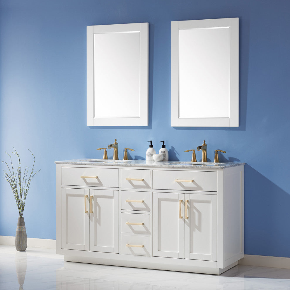 Ivy Rectangular Bathroom Wood Framed Wall Mirror, White, 24"