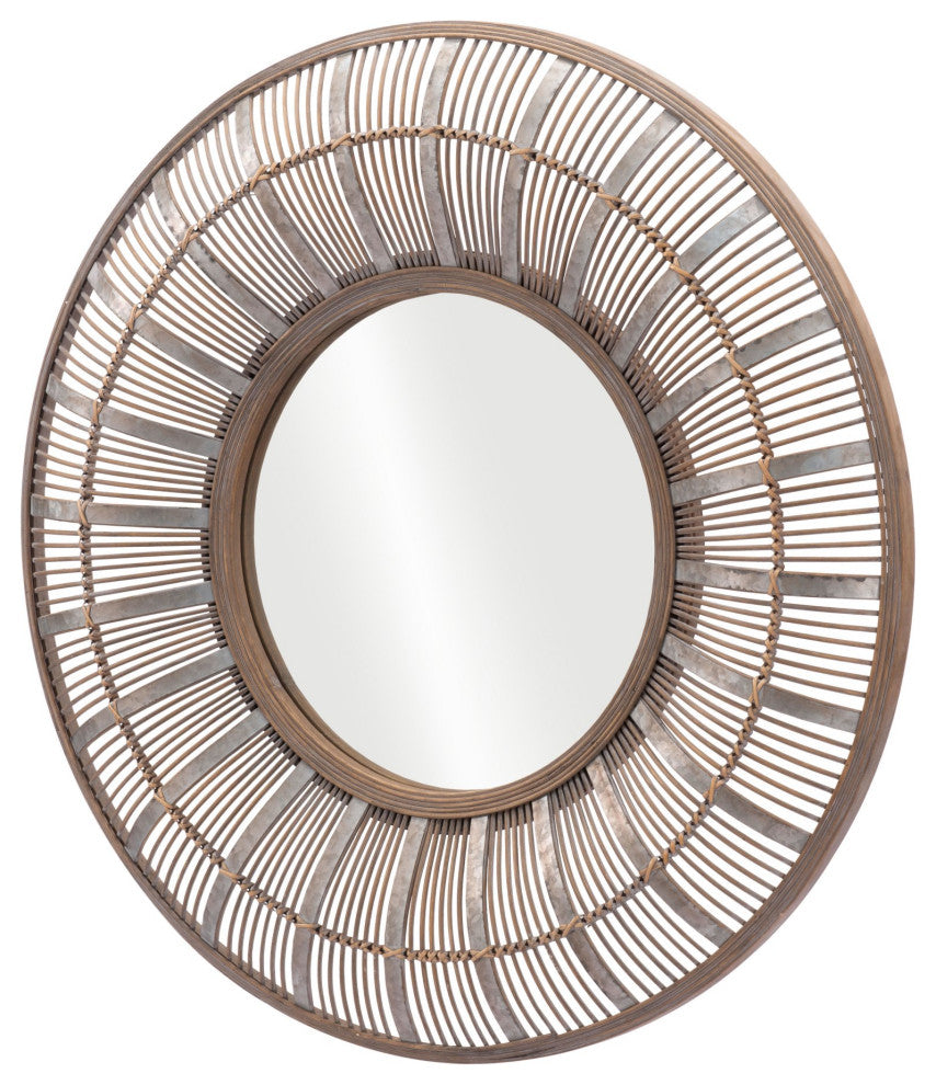 Frame Wall Mirror, Round, Glass, Antique Gold, Bedroom Living