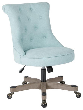 Pemberly Row Tufted Office Chair in Mint Blue Fabric with Gray Wood Base