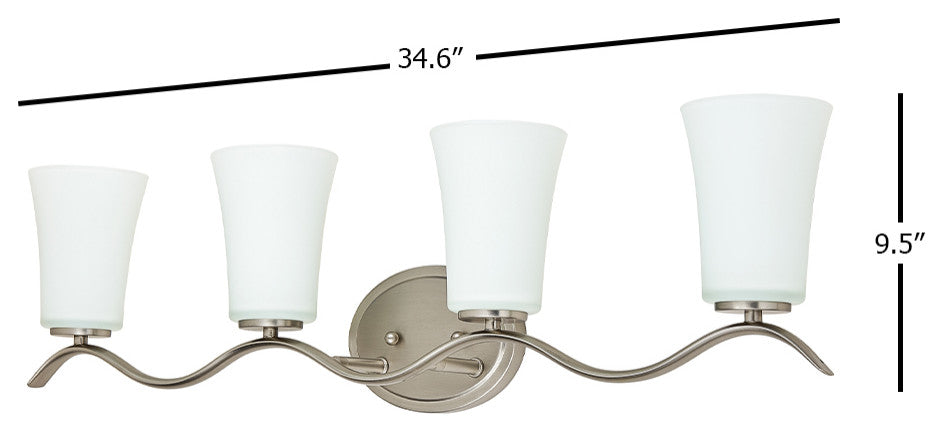 N2163-4-BN 4 Light Vanity Lighting with White Glass in Brushed Nickel Finish