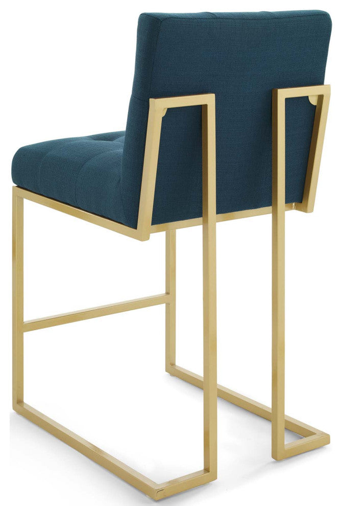 Side Dining Chair, Set of 2, Fabric, Metal, Gold Navy Blue, Modern, Cafe Bistro
