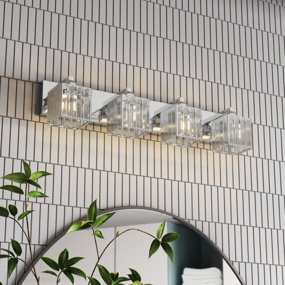 Polished Chrome 4-Light Textured Crystal Bathroom Vanity Light