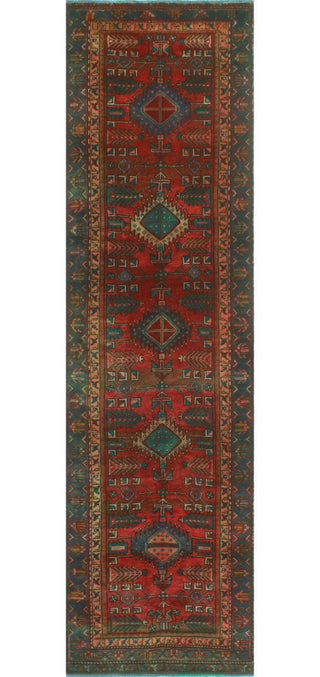 Fine Vintage Distressed Oren Red/Blue Runner, 3'2x11'10