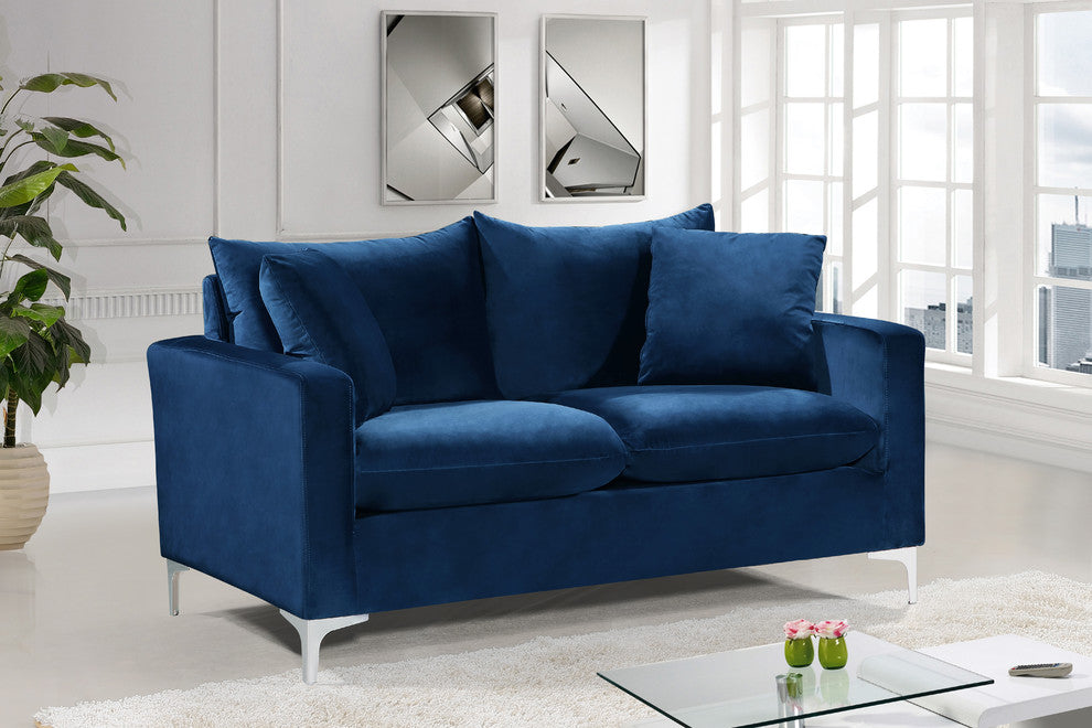 Naomi Velvet Upholstered Loveseat, Navy