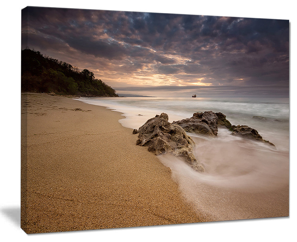 "Peaceful Seashore With White Waves" Beach Canvas Wall Art, 40"x30"
