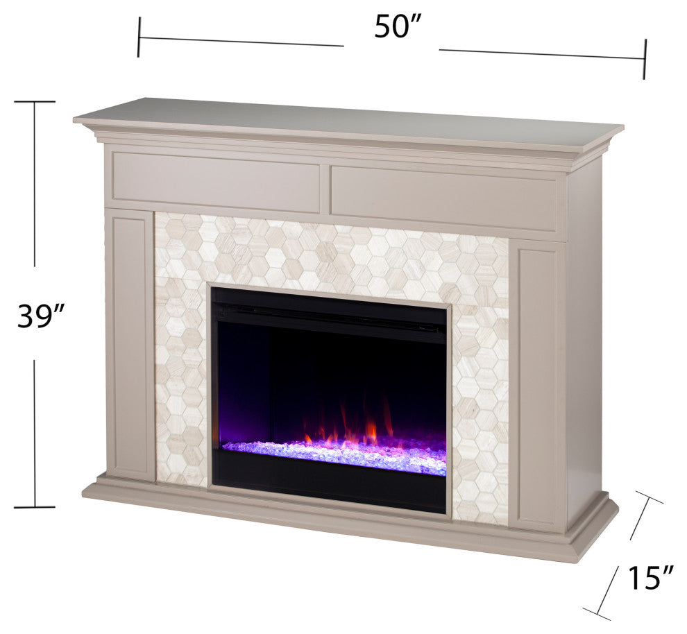 Torron Color Changing Marble Tiled Fireplace - Gray