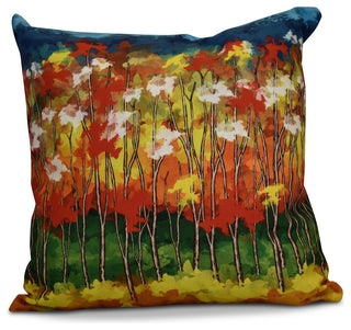Autumn Floral Print Pillow, Red, 26"x26"