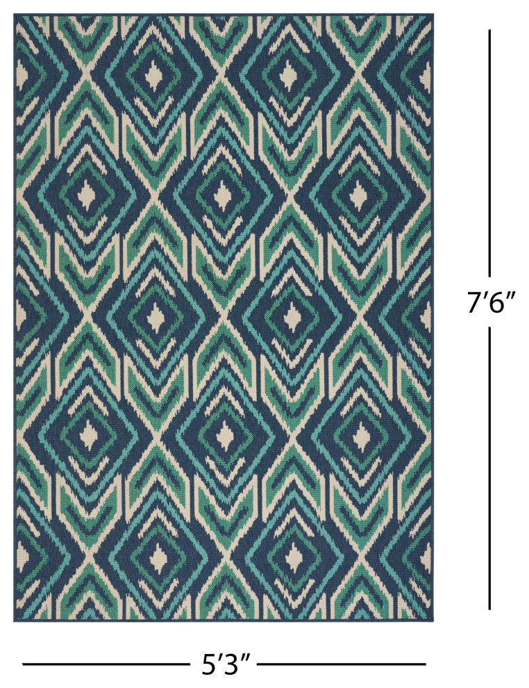 GDF Studio Heather Outdoor Geometric  Area Rug, Navy and Green, 5'x8'