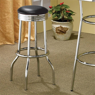 Coaster Contemporary Round Faux Leather Bar Stool in Black