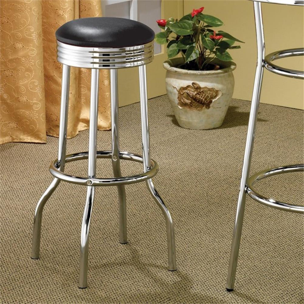 Coaster Contemporary Round Faux Leather Bar Stool in Black