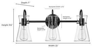 3 Light 22 in. Matte Black Vanity Light