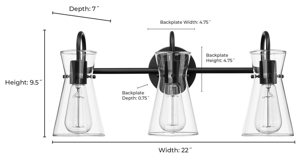 3 Light 22 in. Matte Black Vanity Light