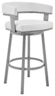 Benzara BM271151 Swivel Barstool, Curved Open Back and Metal Legs, Silver/White