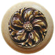 Chrysanthemum Wood Knob, Antique Brass, Natural Wood Finish, Antique Brass