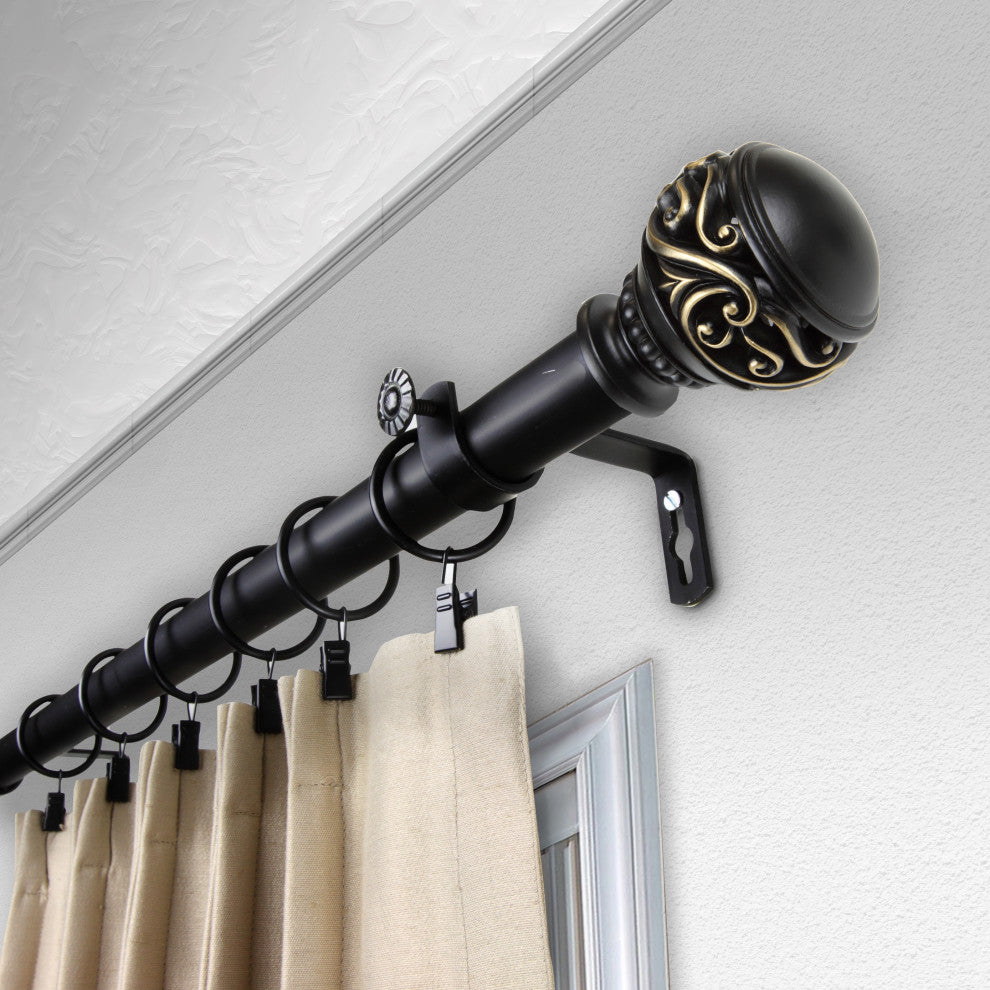 Claudia 1" Curtain Rod, Black, 160"-240"