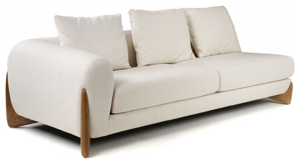 Modrest Fleury Contemporary Cream Fabric and Walnut RAF Sectional Sofa
