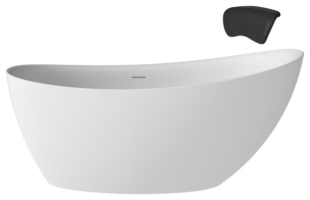 59in White Solid Surface Freestanding Soaking Bathtub with Drain, 67in