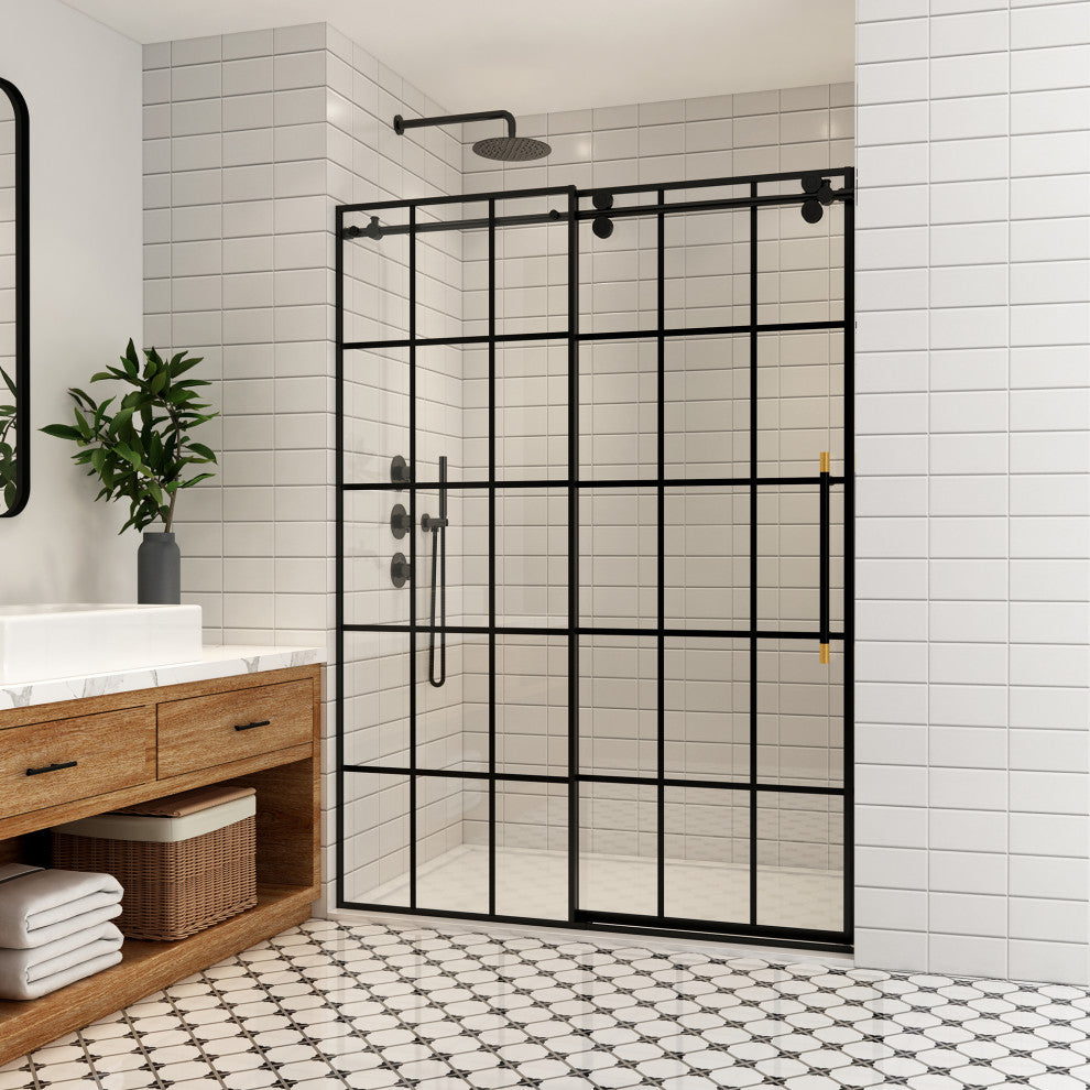 Puente Single Sliding Framed Shower Door, Matte Black, 56" W X 78"h