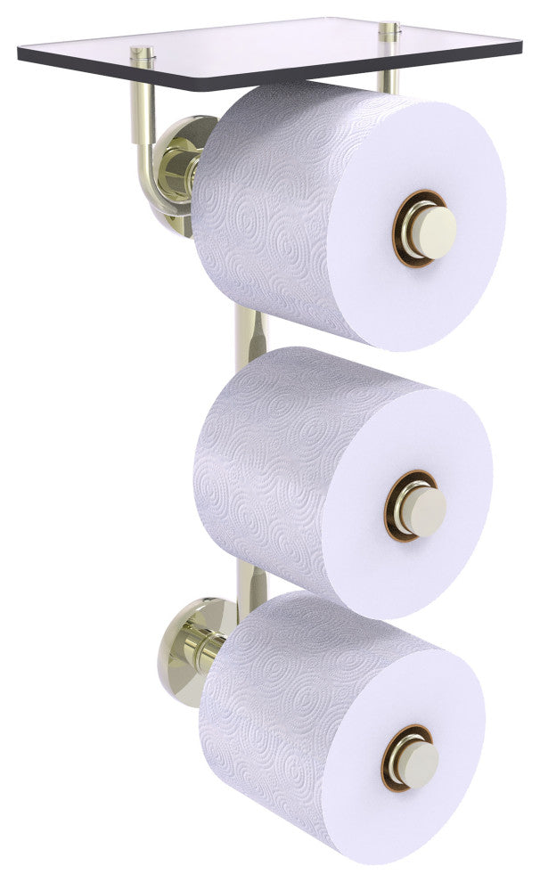 Prestige Skyline 3 Roll Toilet Paper Holder with Glass Shelf, Polished Nickel